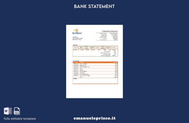 modello di versione dell'estratto conto bancario USA Suntrust in stile verificat